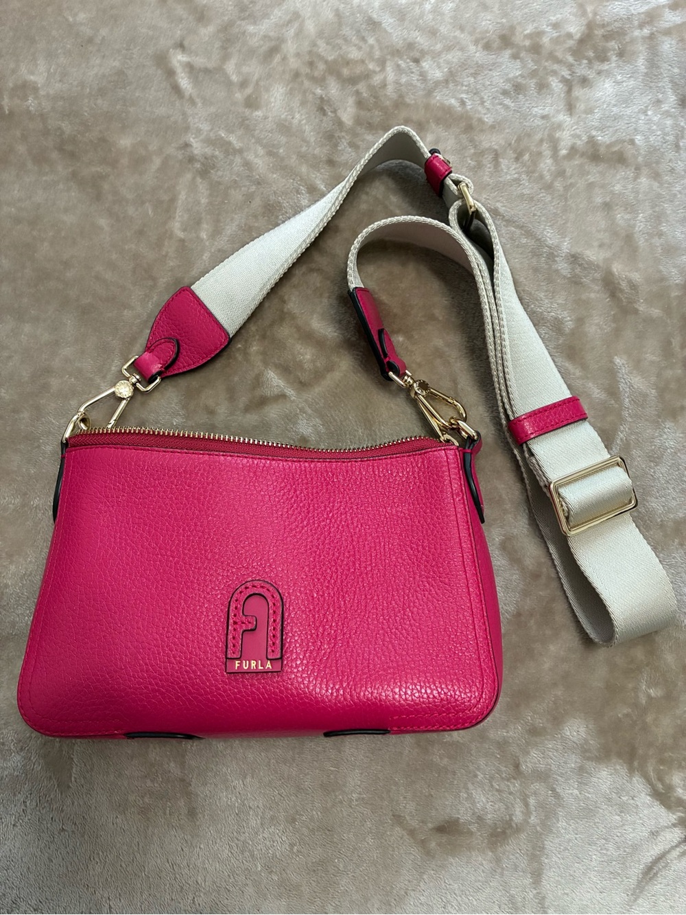 Furla Hot Pink Crossbody Bag with Cream Strap